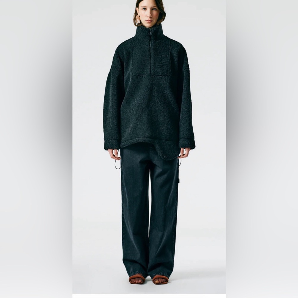 Tibi Cozy Fleece Anorak Zip Up Pullover, Black, Like New, XS fits S / M